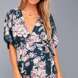 Lulus petal blue floral print wrap dress